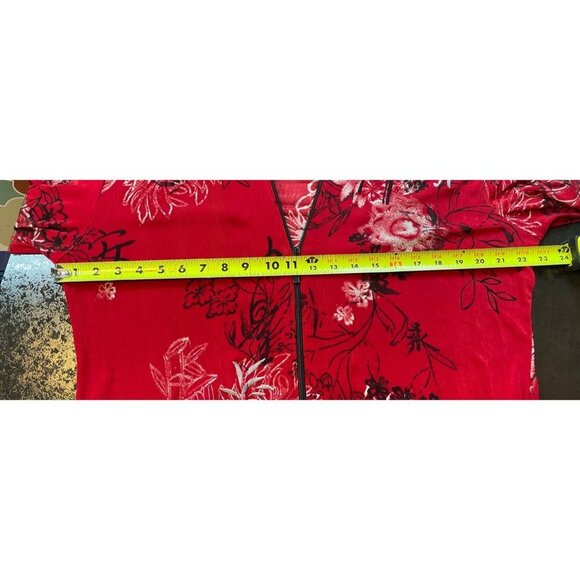 Chico’s Red Floral Asian Inspired Hooded Full Zip Jacket Sz XL - Picture 7 of 11